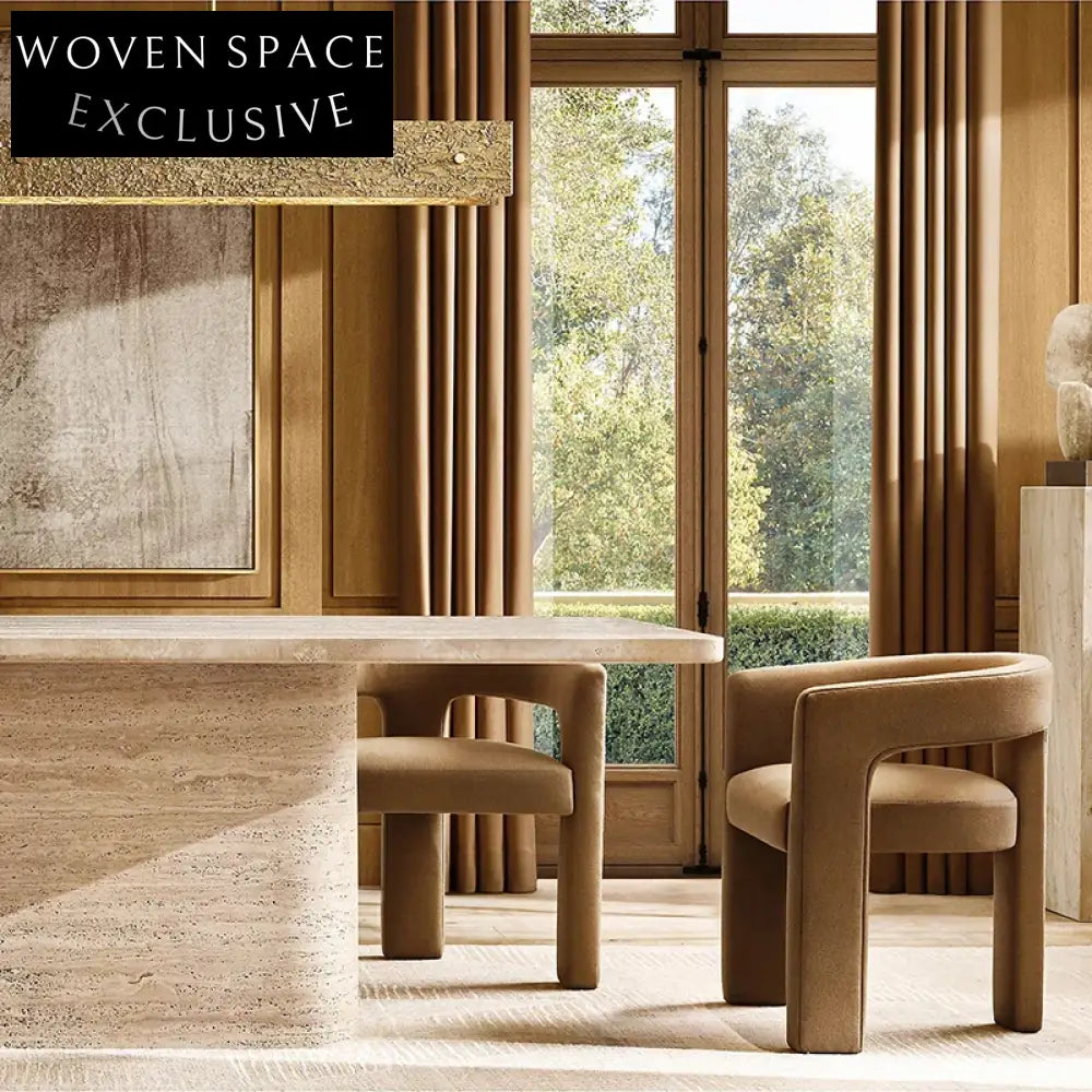 Elegant Velvet Fabric Dining Chair with Curved Back and Armrests Lounge Armchair