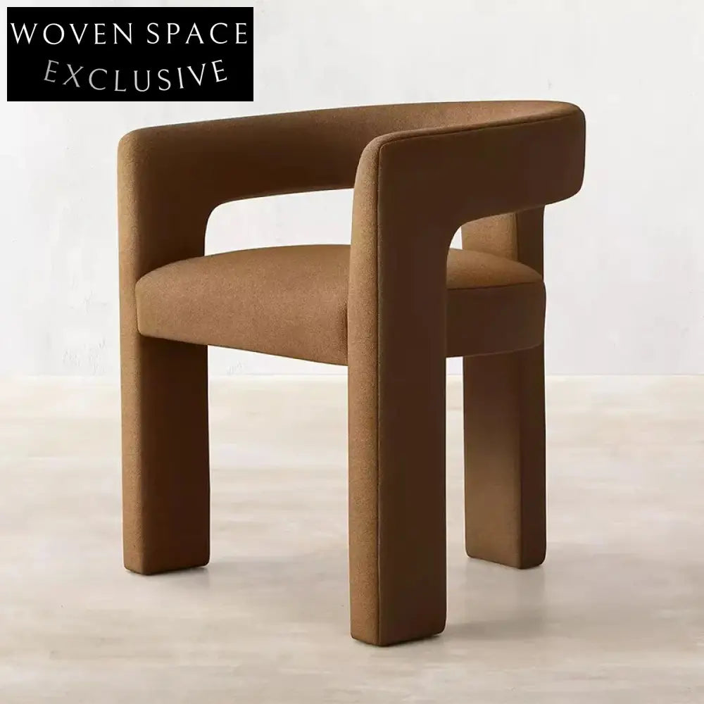 Elegant Velvet Fabric Dining Chair with Curved Back and Armrests Lounge Armchair