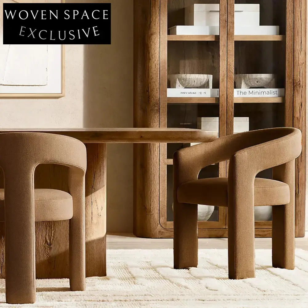 Elegant Velvet Fabric Dining Chair with Curved Back and Armrests Lounge Armchair