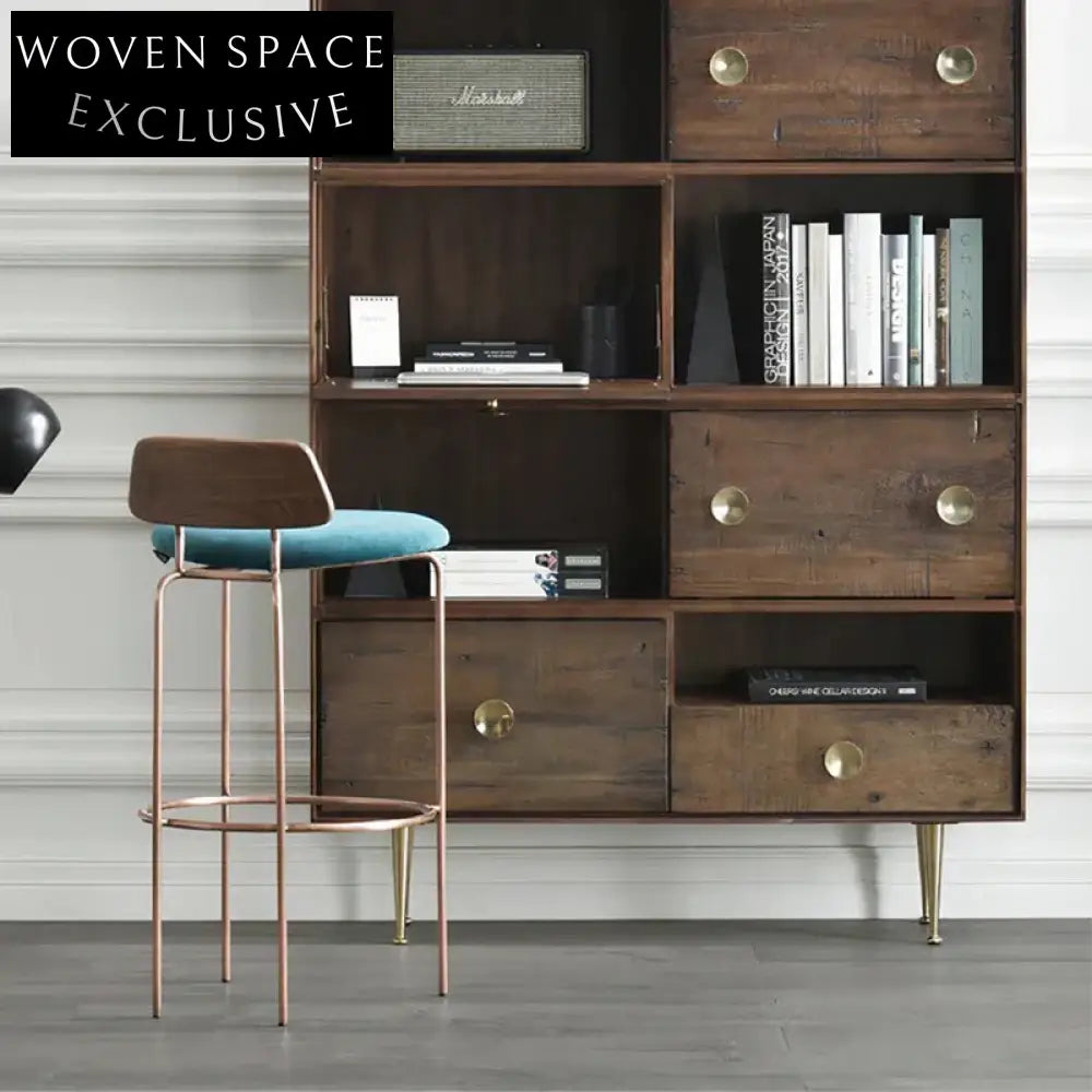 Elegant Velvet Fabric High Bar Stool with Gold Metal Legs