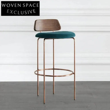 Elegant Velvet Fabric High Bar Stool with Gold Metal Legs