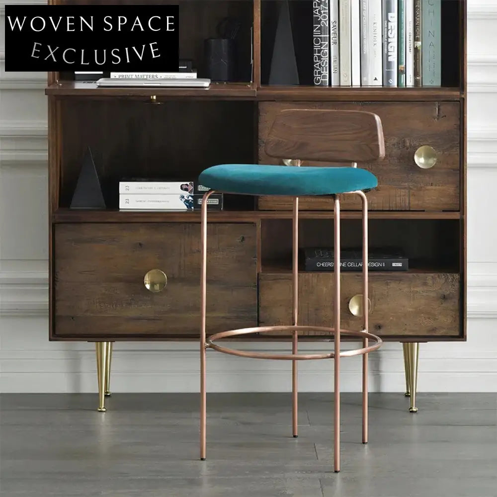 Elegant Velvet Fabric High Bar Stool with Gold Metal Legs