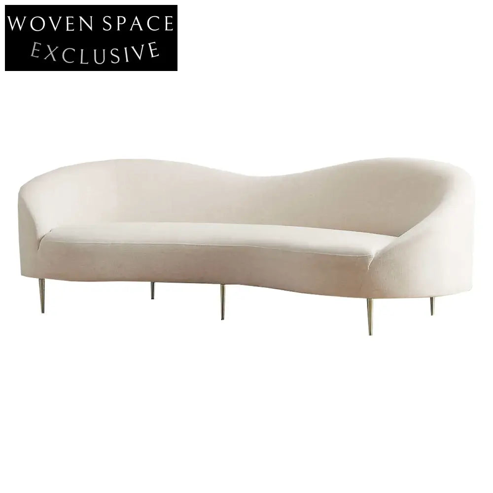 Elegant Italian Velvet Linen Sofa, Stainless Steel Legs, Modern Living Room