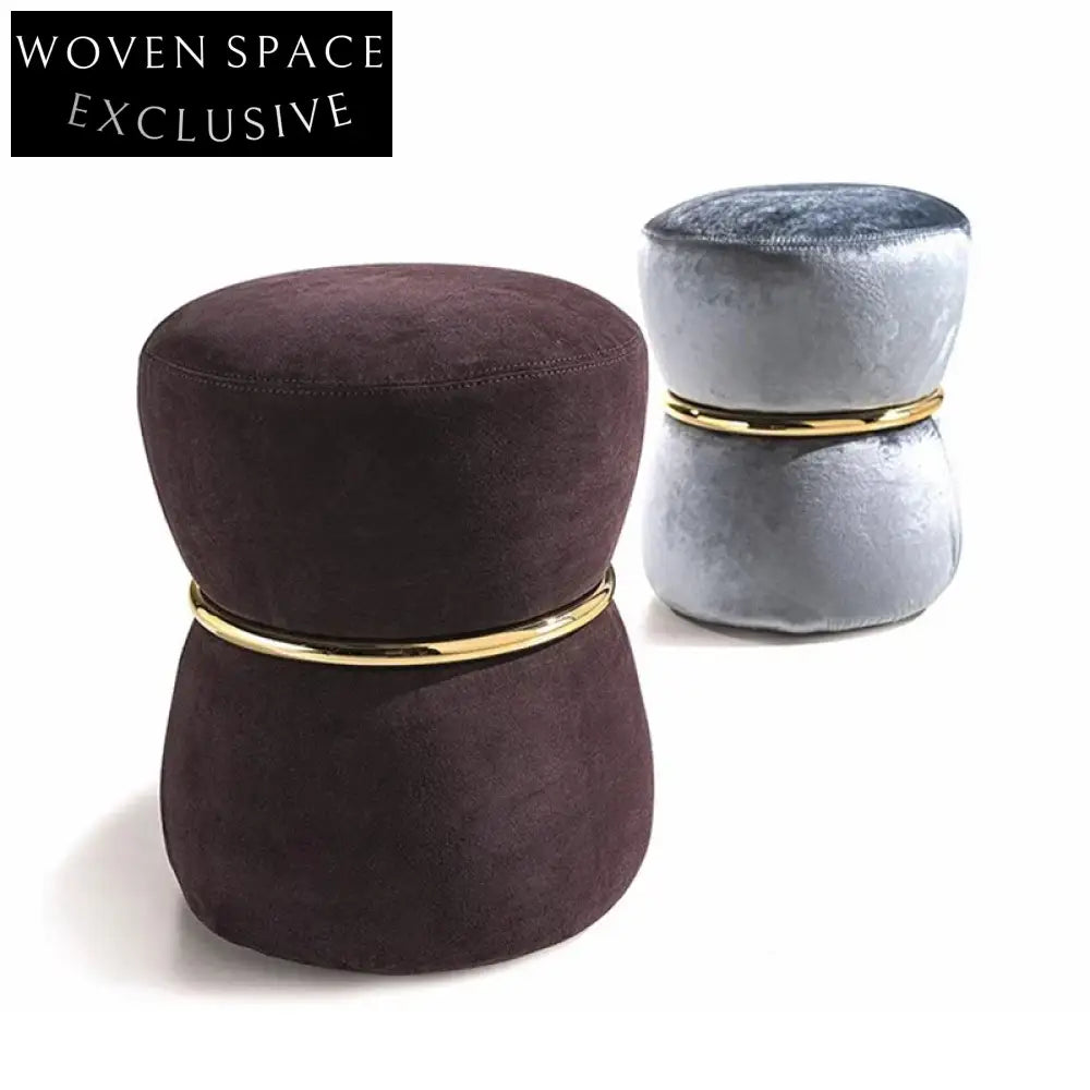 Elegant Velvet Round Ottoman Stool - Chic Footrest, Makeup Vanity Seat