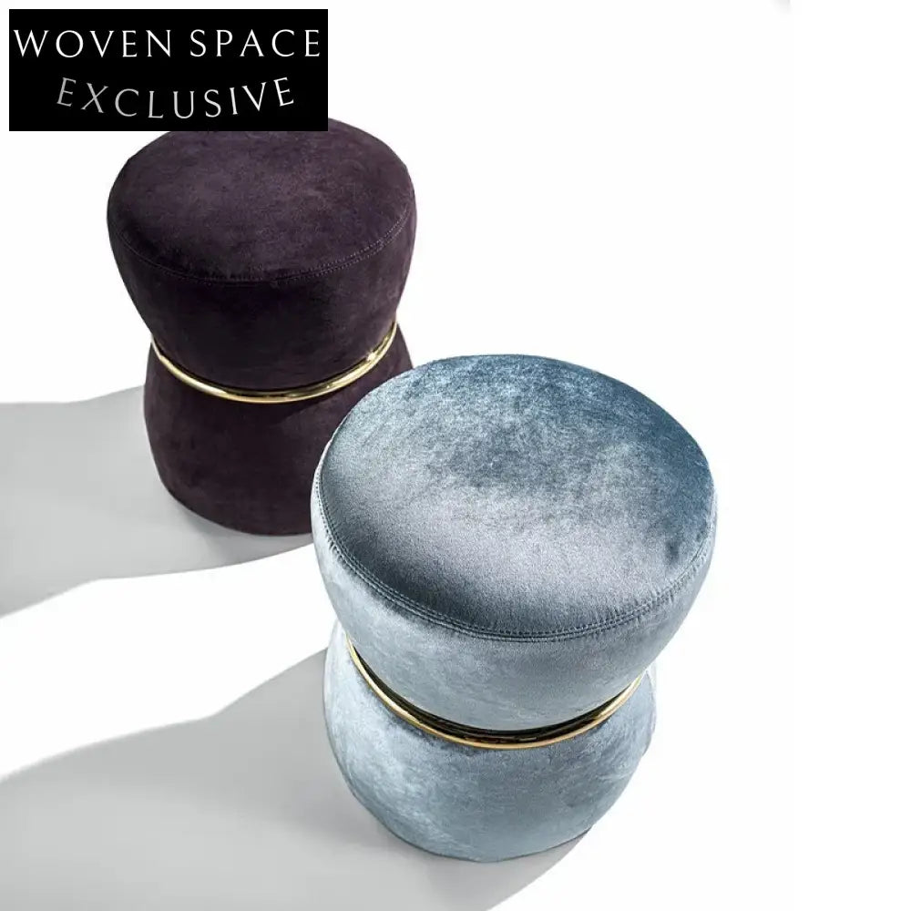 Elegant Velvet Round Ottoman Stool - Chic Footrest, Makeup Vanity Seat