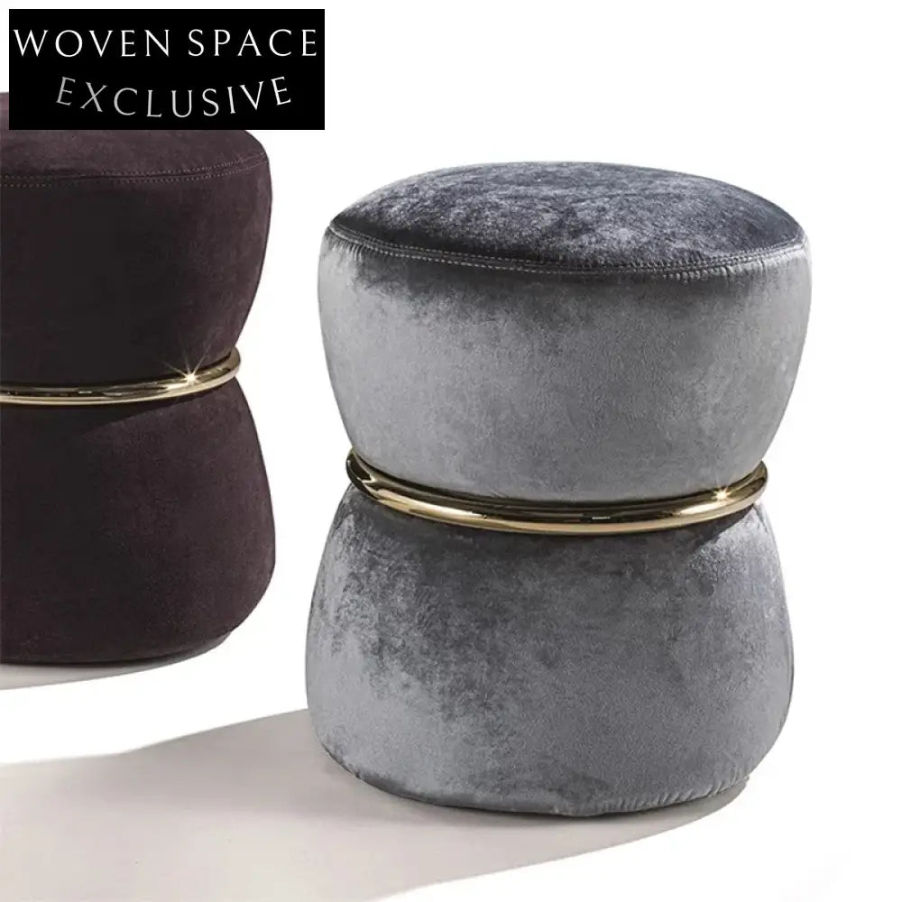 Elegant Velvet Round Ottoman Stool - Chic Footrest, Makeup Vanity Seat