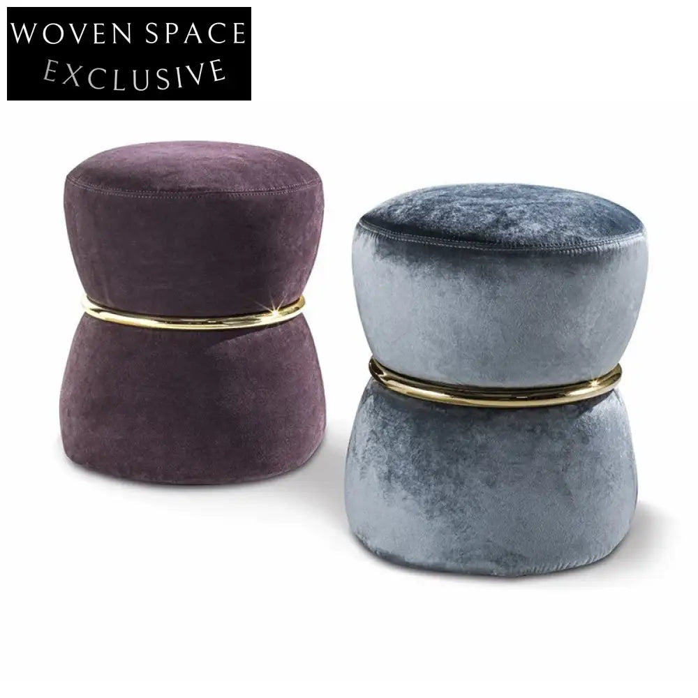 Elegant Velvet Round Ottoman Stool - Chic Footrest, Makeup Vanity Seat