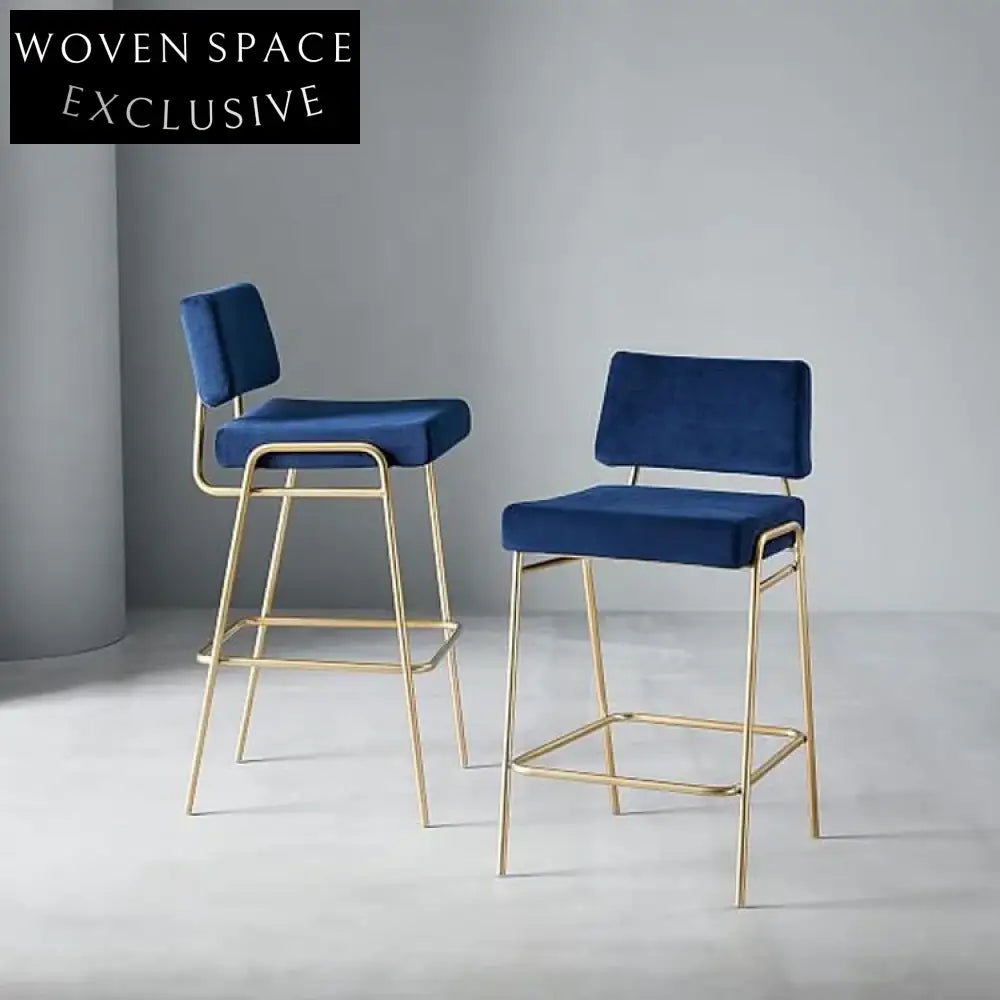 Elegant Velvet Upholstered Bar Stool with Gold Metal Legs, High Chair