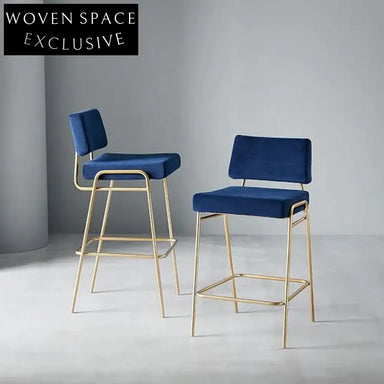 Elegant Velvet Upholstered Bar Stool with Gold Metal Legs, High Chair