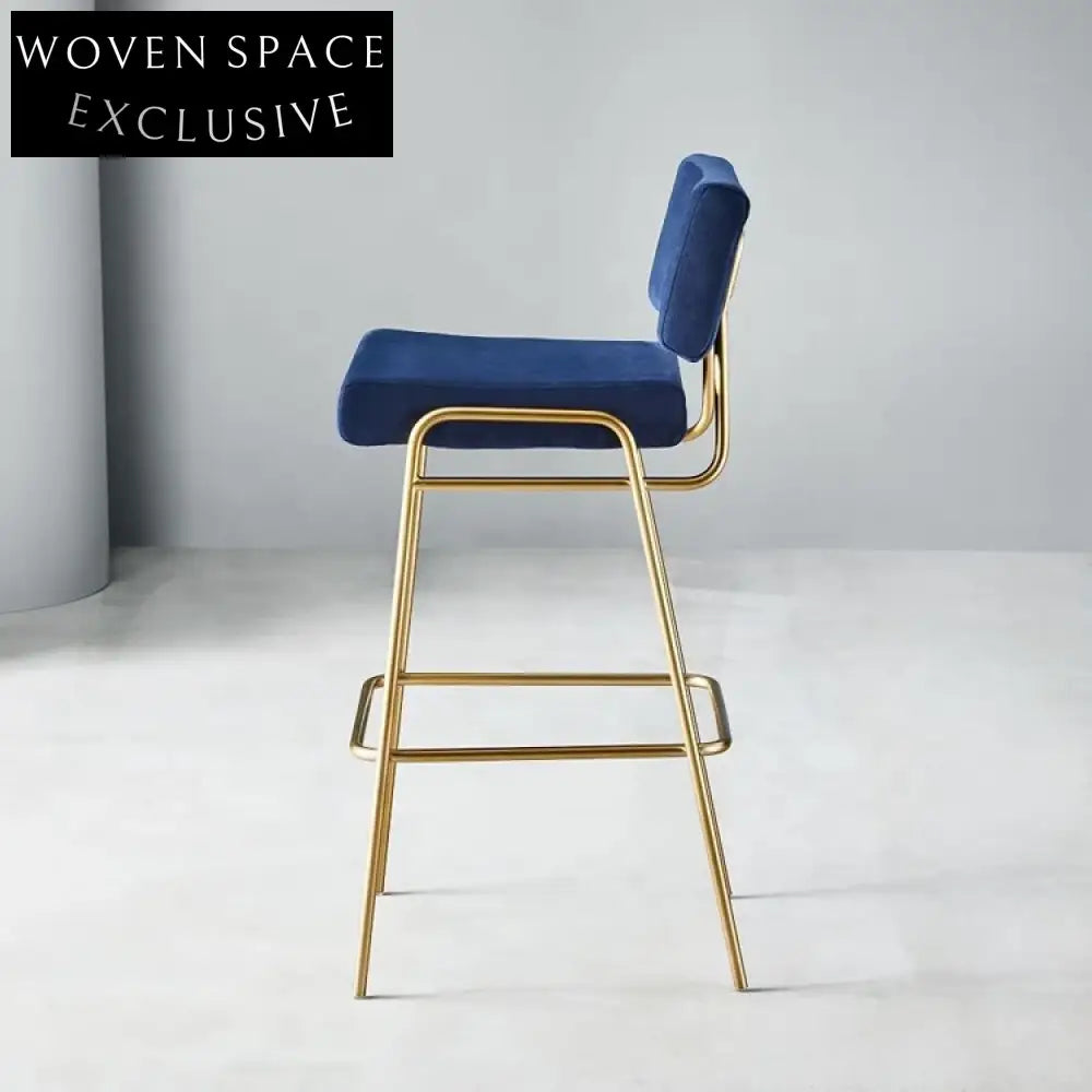 Elegant Velvet Upholstered Bar Stool with Gold Metal Legs, High Chair