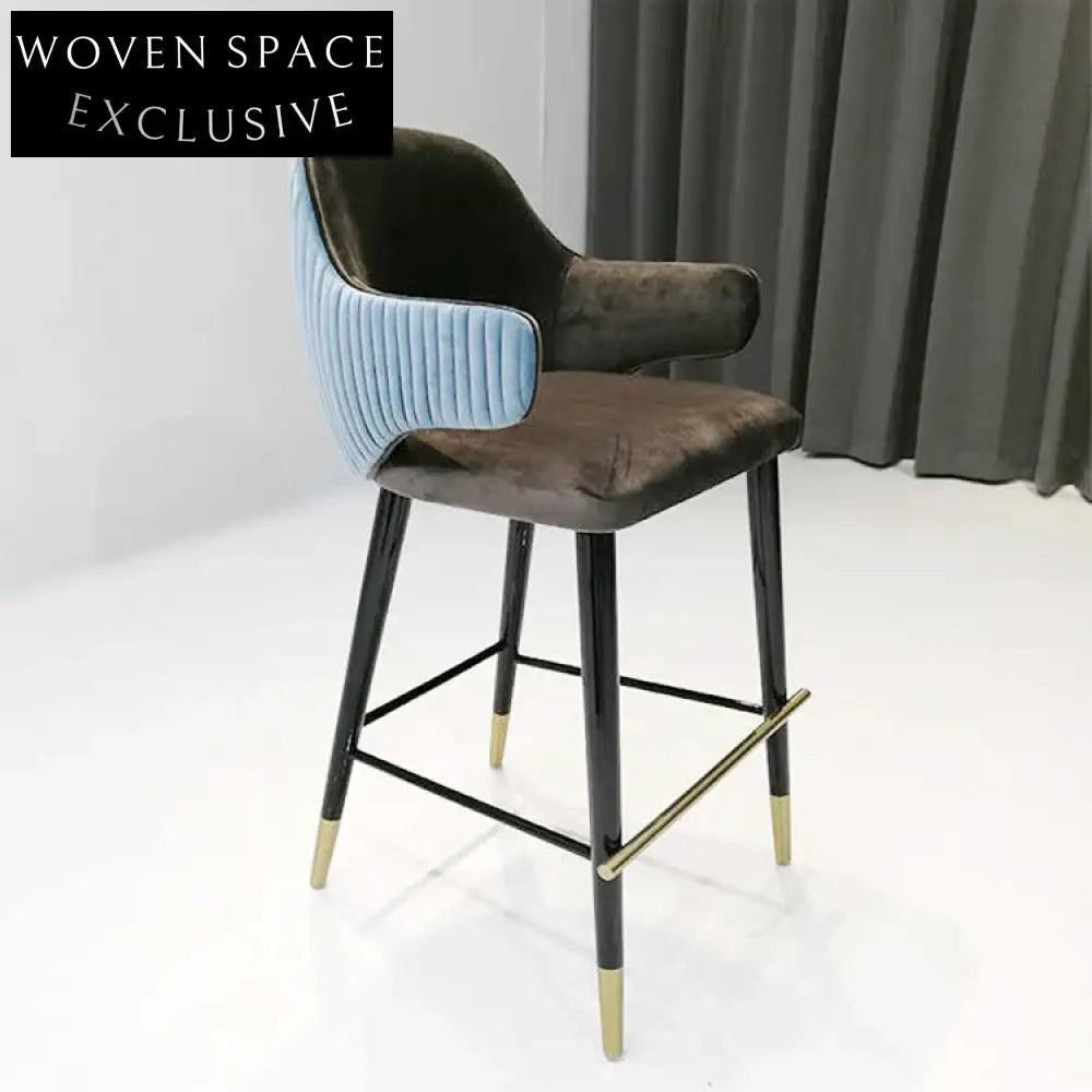 Elegant Velvet Upholstered Solid Wood Bar Stool with Armrests for Kitchen Counter