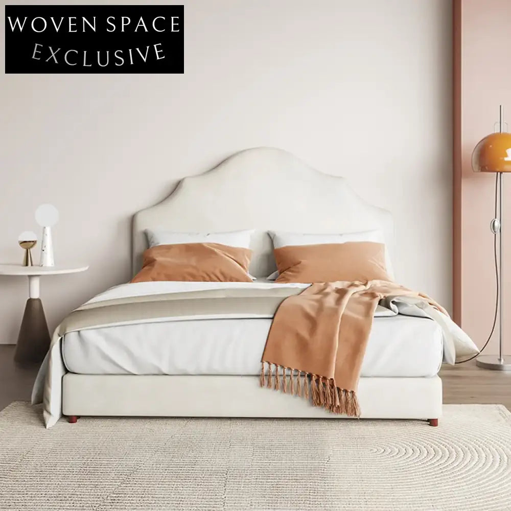 Elegant Velvet Upholstered Solid Wood Post-Modern Bedroom Platform Bed