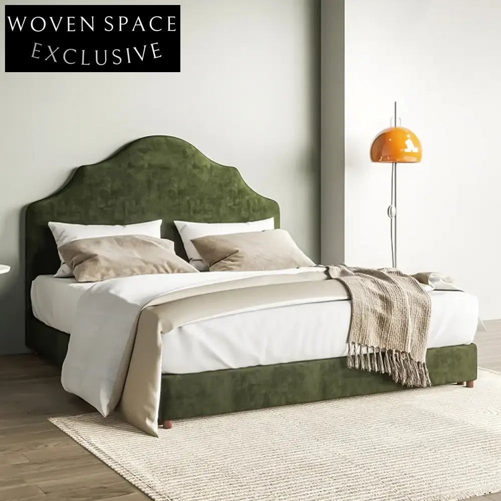 Elegant Velvet Upholstered Solid Wood Post-Modern Bedroom Platform Bed