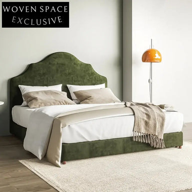 Elegant Velvet Upholstered Solid Wood Post-Modern Bedroom Platform Bed