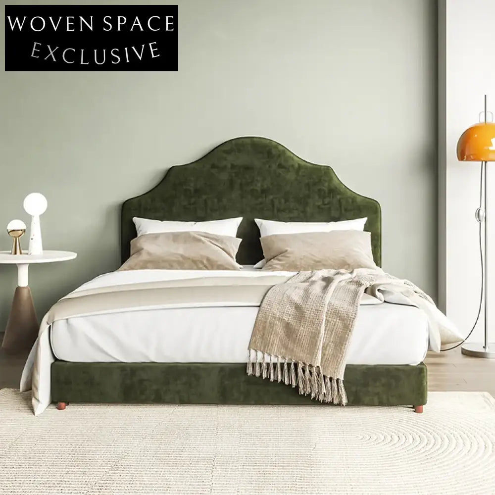 Elegant Velvet Upholstered Solid Wood Post-Modern Bedroom Platform Bed