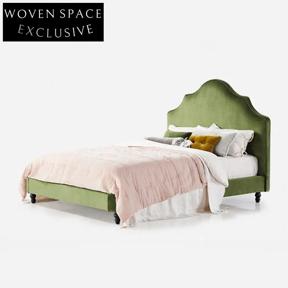 Elegant Velvet Upholstered Solid Wood Post-Modern Bedroom Platform Bed