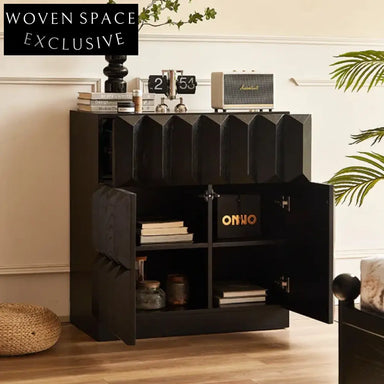 Elegant Vintage Black Ash Wood Storage Cabinet for Living Room or Bedroom