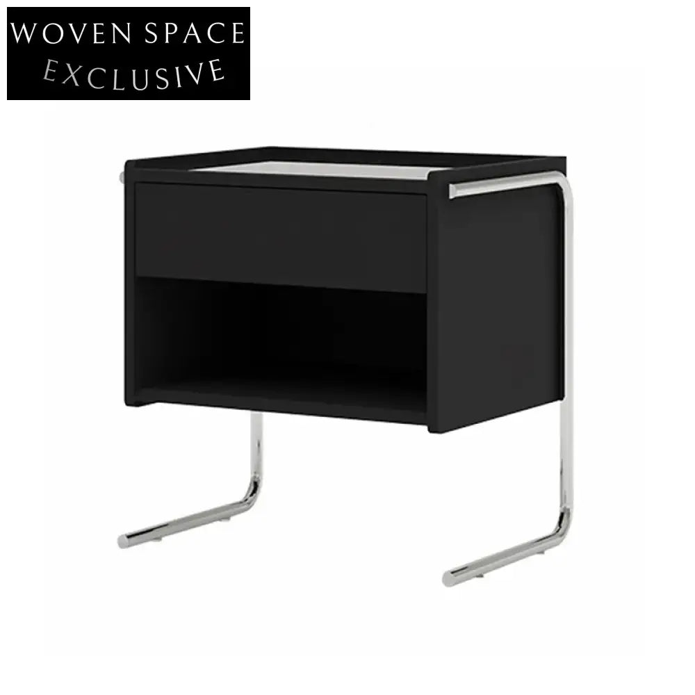 Elegant Vintage Black Wood Nightstand with Storage Drawer and Glass Top
