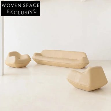 Elegant Vintage Organic Shape Chesterfield Leather Sofa Armchair Set Furniture