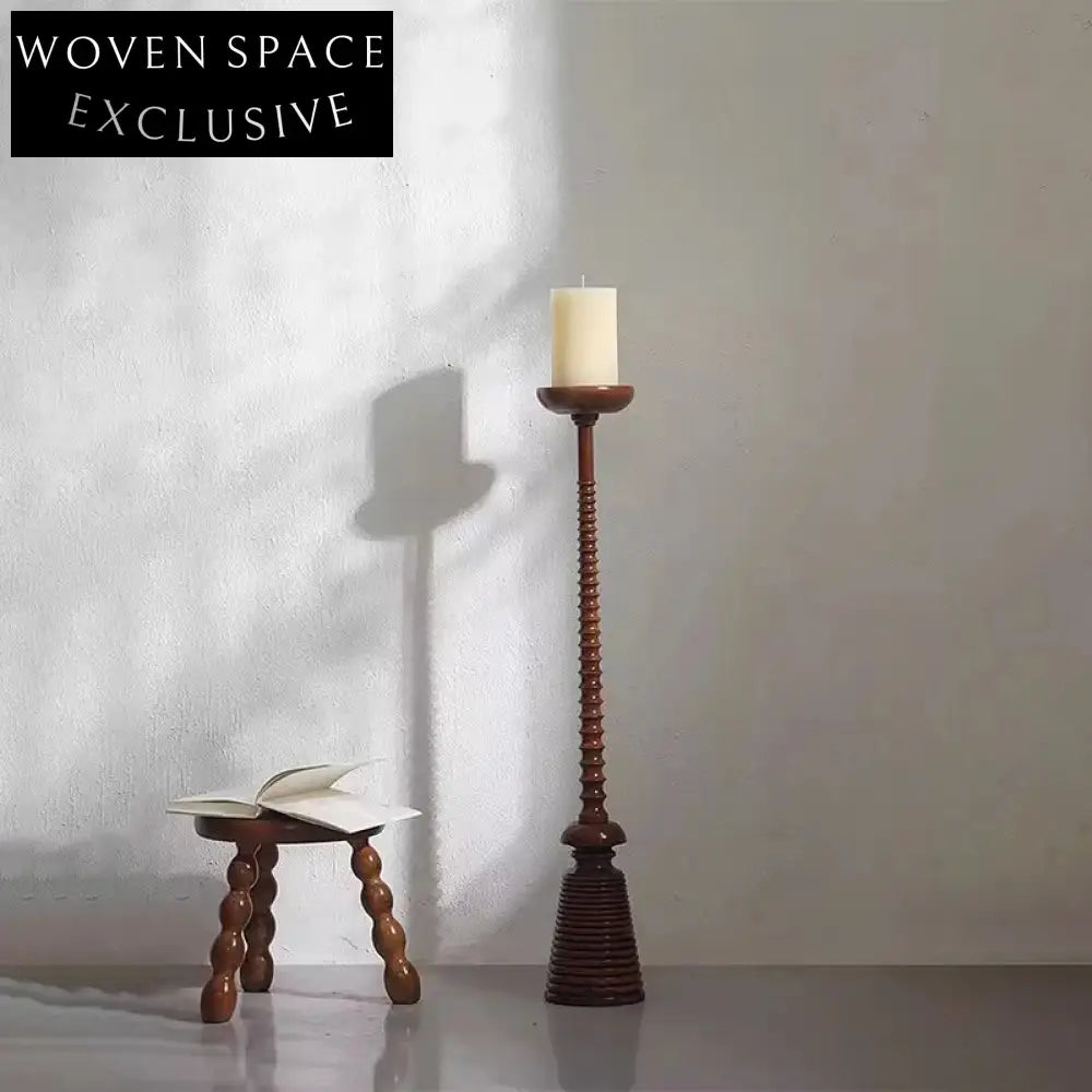 Elegant Vintage Wood Floor Pillar Candle Holder for Living Rooms