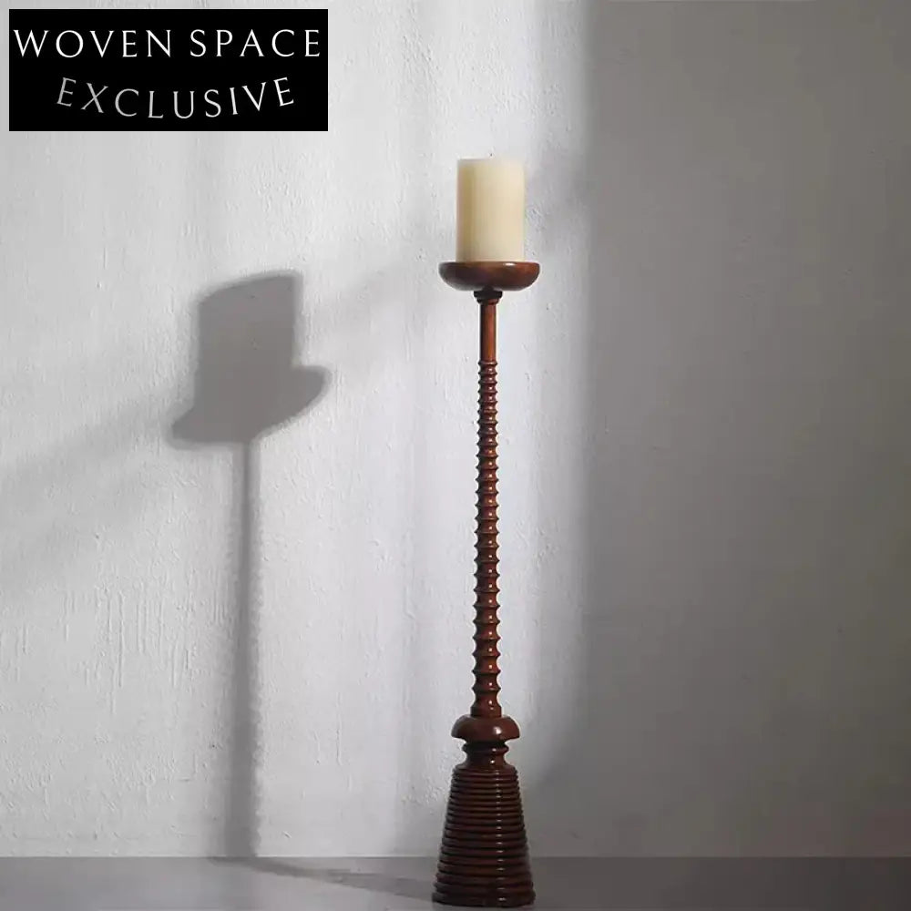 Elegant Vintage Wood Floor Pillar Candle Holder for Living Rooms