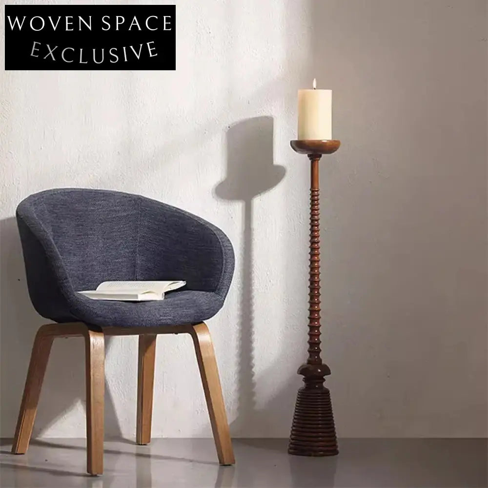 Elegant Vintage Wood Floor Pillar Candle Holder for Living Rooms