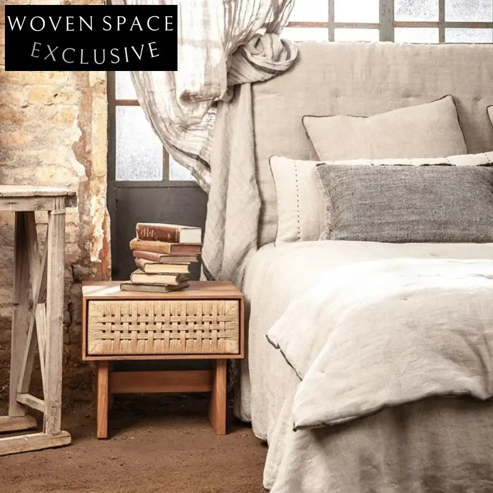 Elegant Wabi-sabi Ash Wood & Rope Nordic Bedside Table with Storage