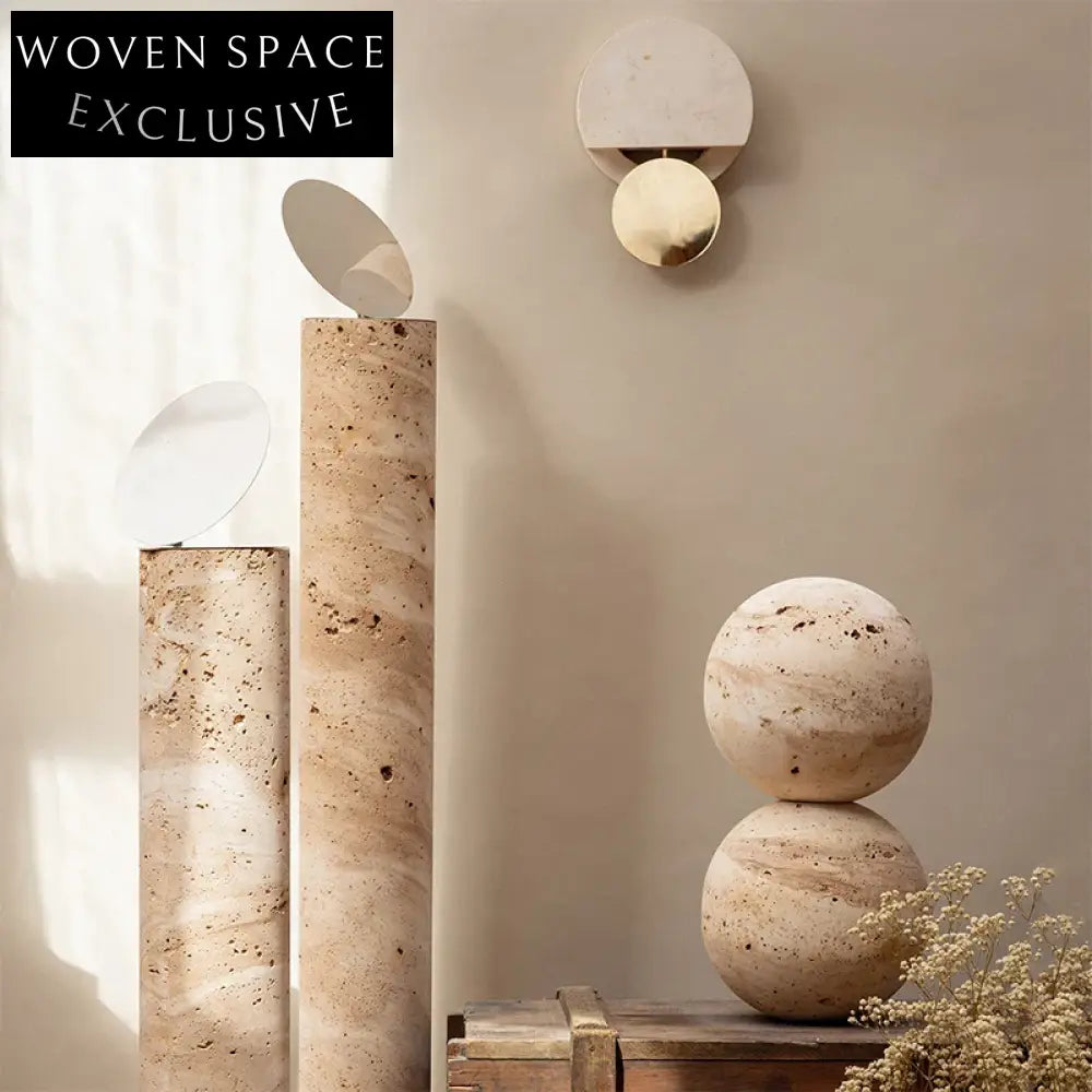 Elegant Wabi Sabi Beige Travertine Round Pedestal Plinth Display Stand