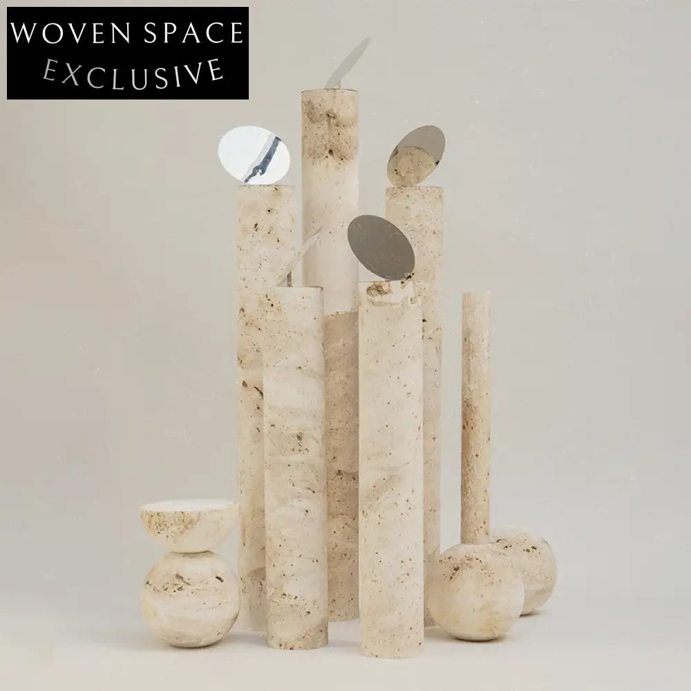 Elegant Wabi Sabi Beige Travertine Round Pedestal Plinth Display Stand