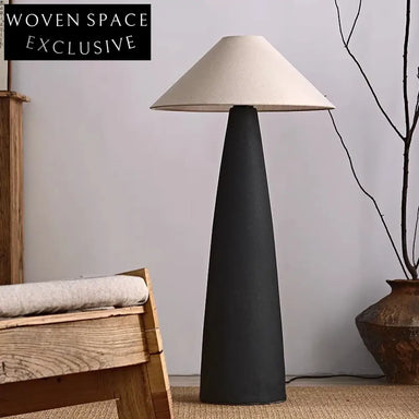 Elegant Wabi Sabi Fabric Covered Wooden LED Light Tall Floor Lamp