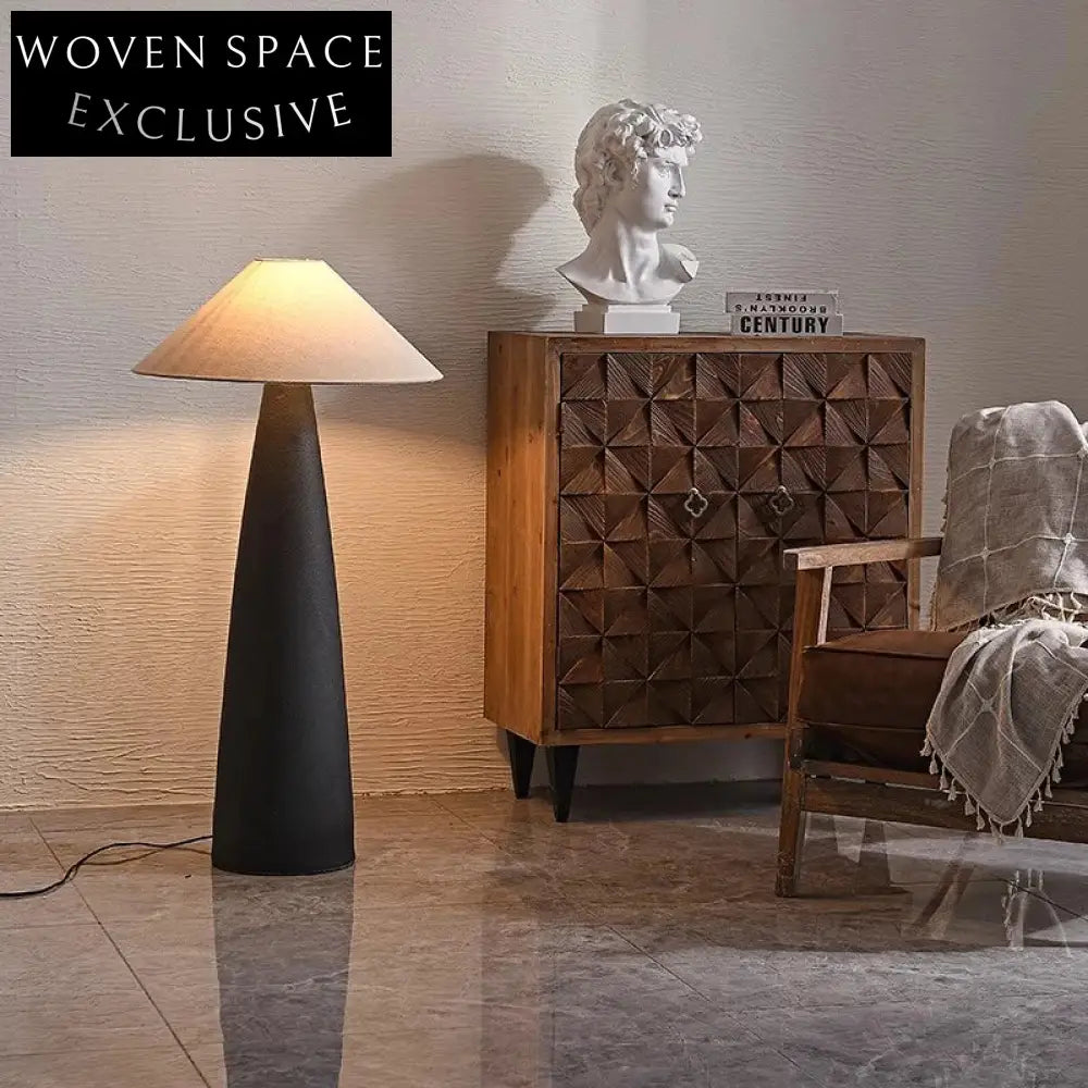 Elegant Wabi Sabi Fabric Covered Wooden LED Light Tall Floor Lamp