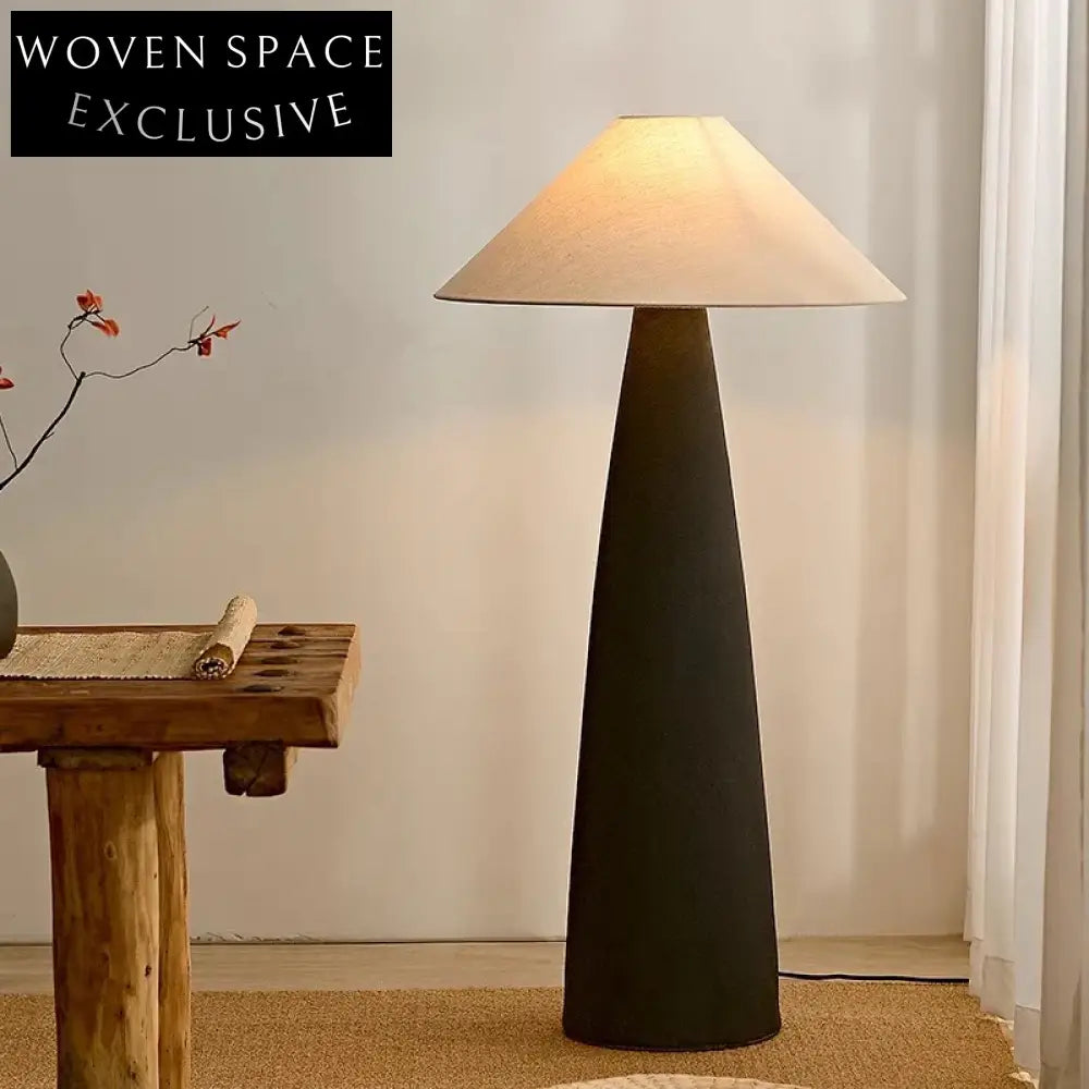 Elegant Wabi Sabi Fabric Covered Wooden LED Light Tall Floor Lamp