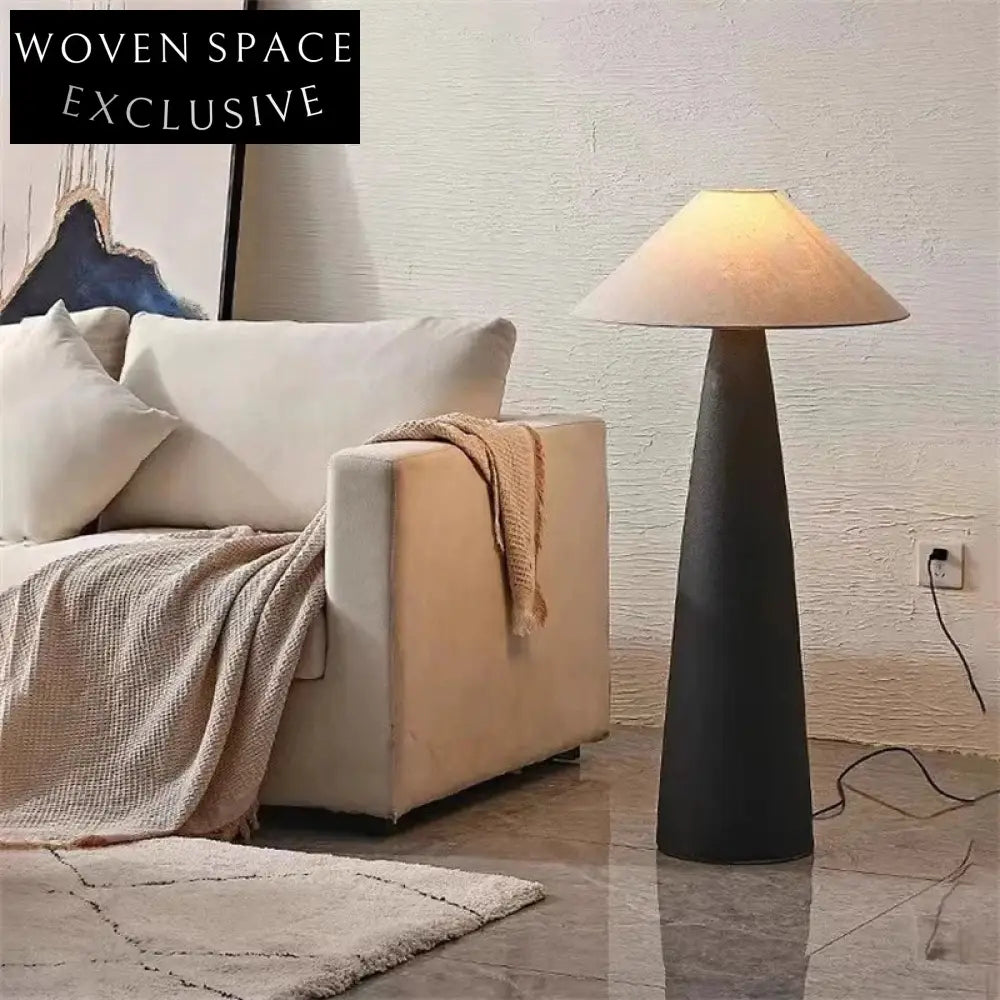 Elegant Wabi Sabi Fabric Covered Wooden LED Light Tall Floor Lamp