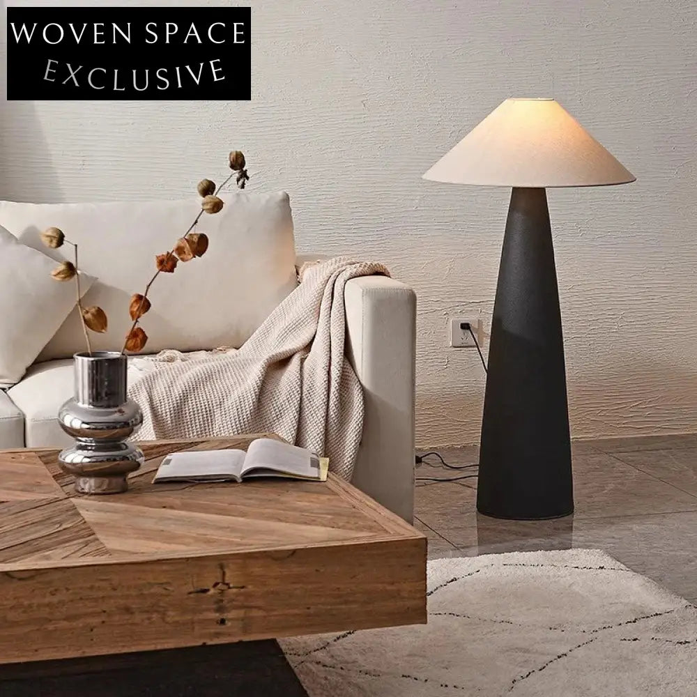 Elegant Wabi Sabi Fabric Covered Wooden LED Light Tall Floor Lamp