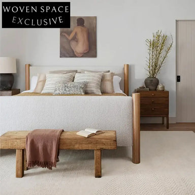 Elegant Wabi-Sabi Modern Luxury Queen King Bed with Fabric Leather Upholstery