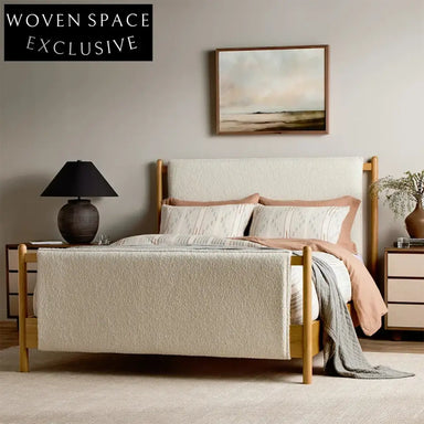 Elegant Wabi-Sabi Modern Luxury Queen King Bed with Fabric Leather Upholstery