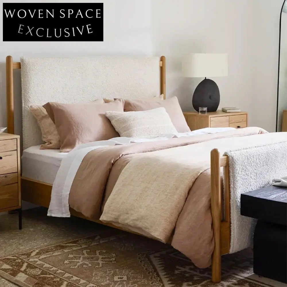 Elegant Wabi-Sabi Modern Luxury Queen King Bed with Fabric Leather Upholstery