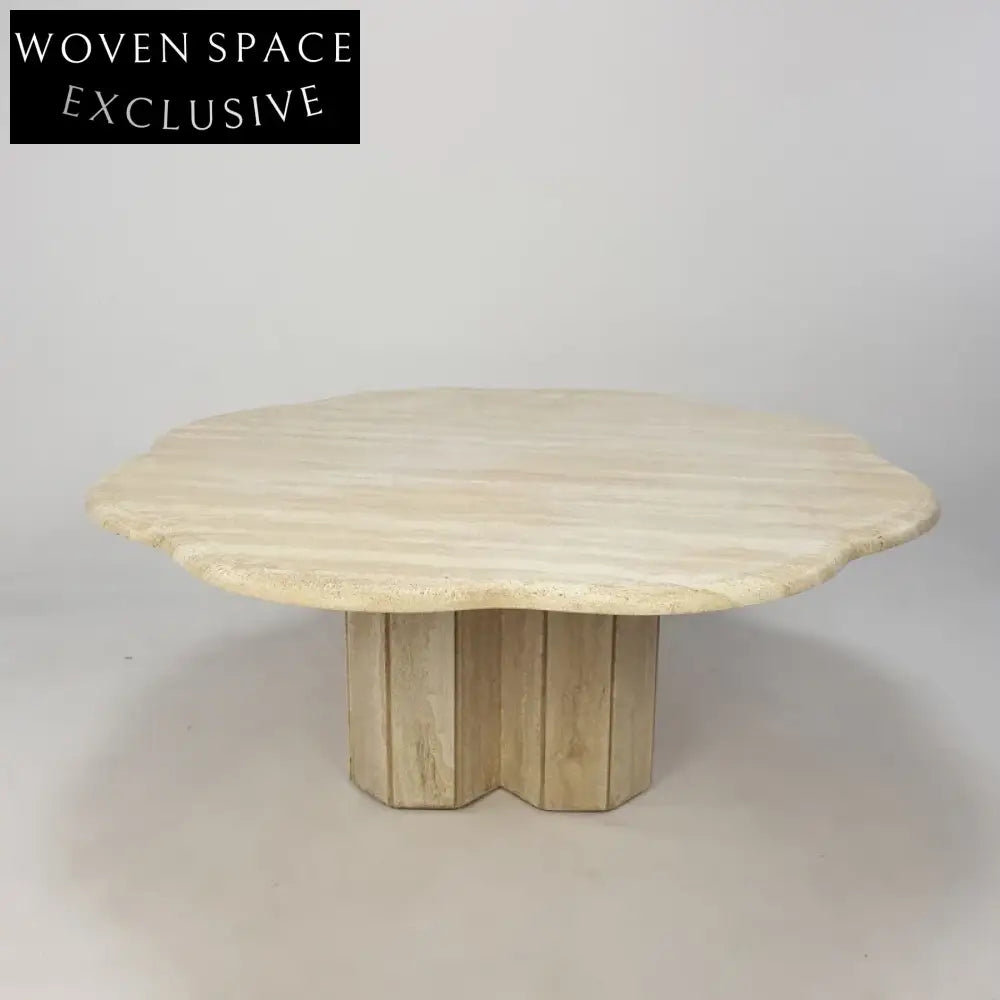 Elegant Wabi Sabi Natural Travertine Round Stone Coffee Table for Living Room