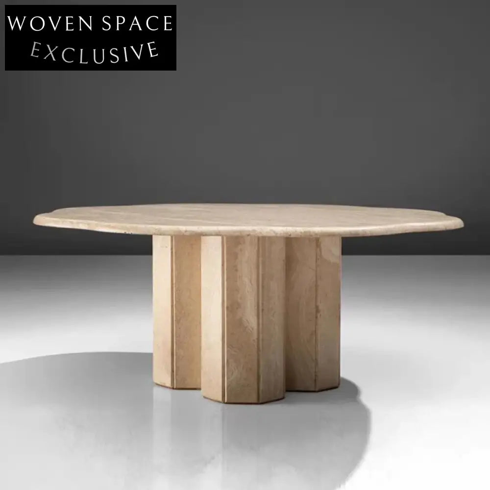 Elegant Wabi Sabi Natural Travertine Round Stone Coffee Table for Living Room