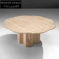 Elegant Wabi Sabi Natural Travertine Round Stone Coffee Table for Living Room