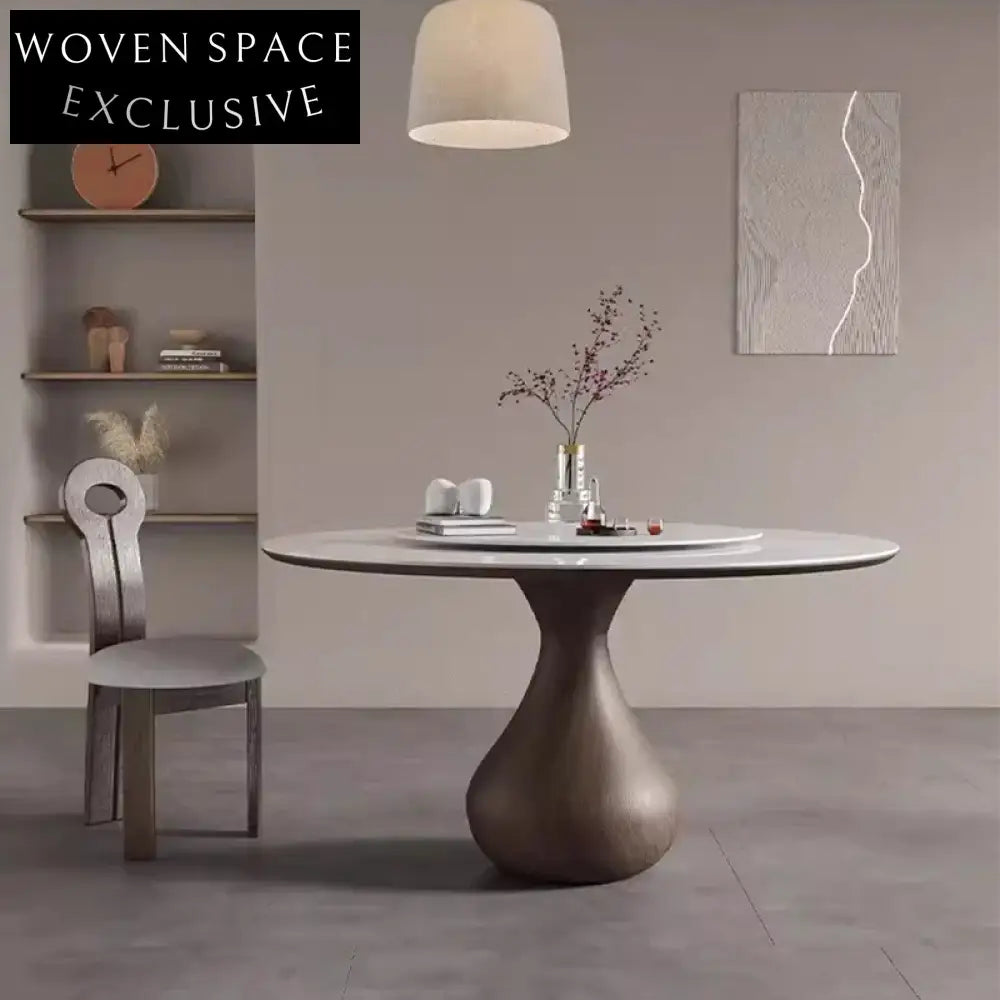 Elegant Wabi-Sabi Round Slate Top Ash Wood Dining Table