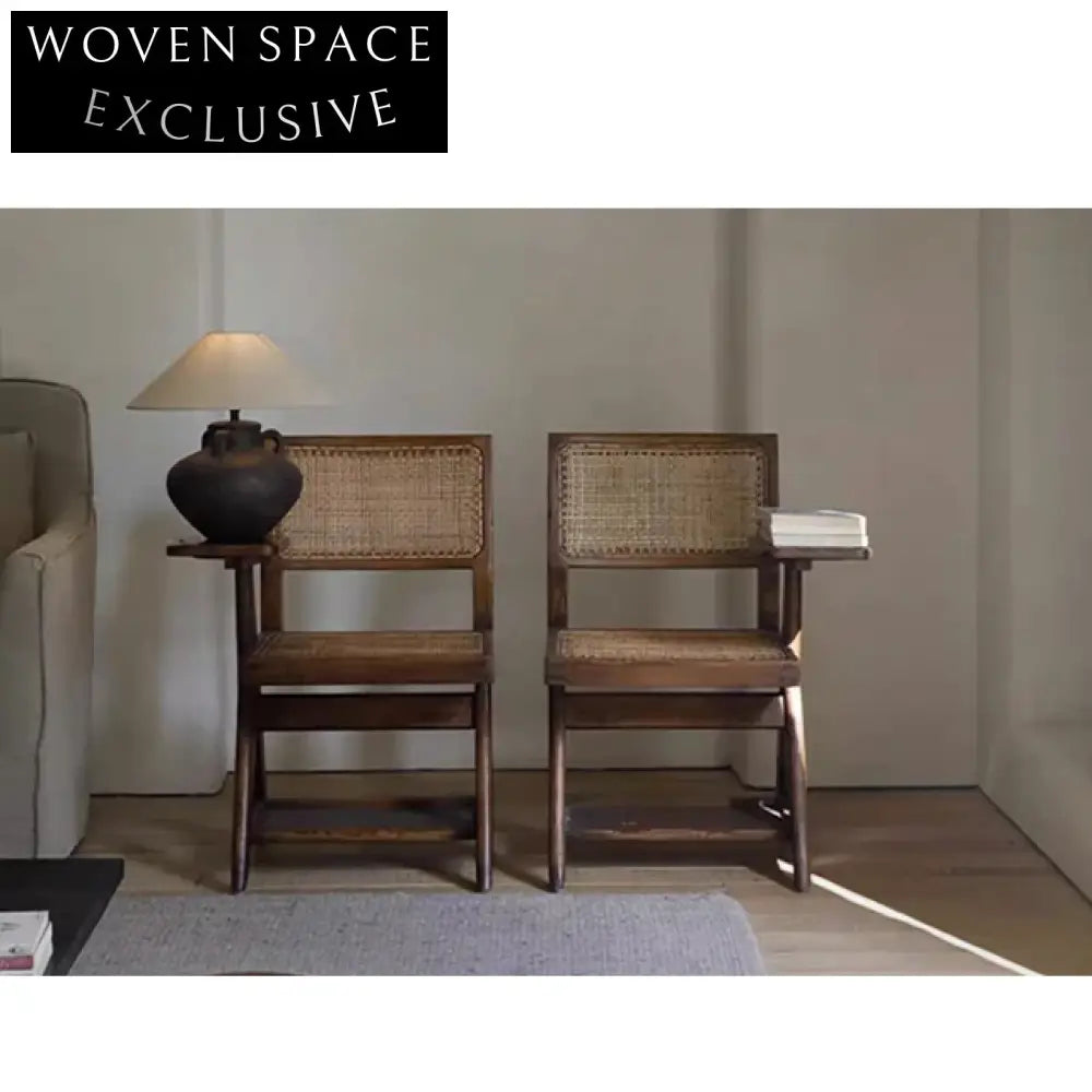 Elegant Wabi Sabi Solid Elm Wood Antique Dining Arm Chair