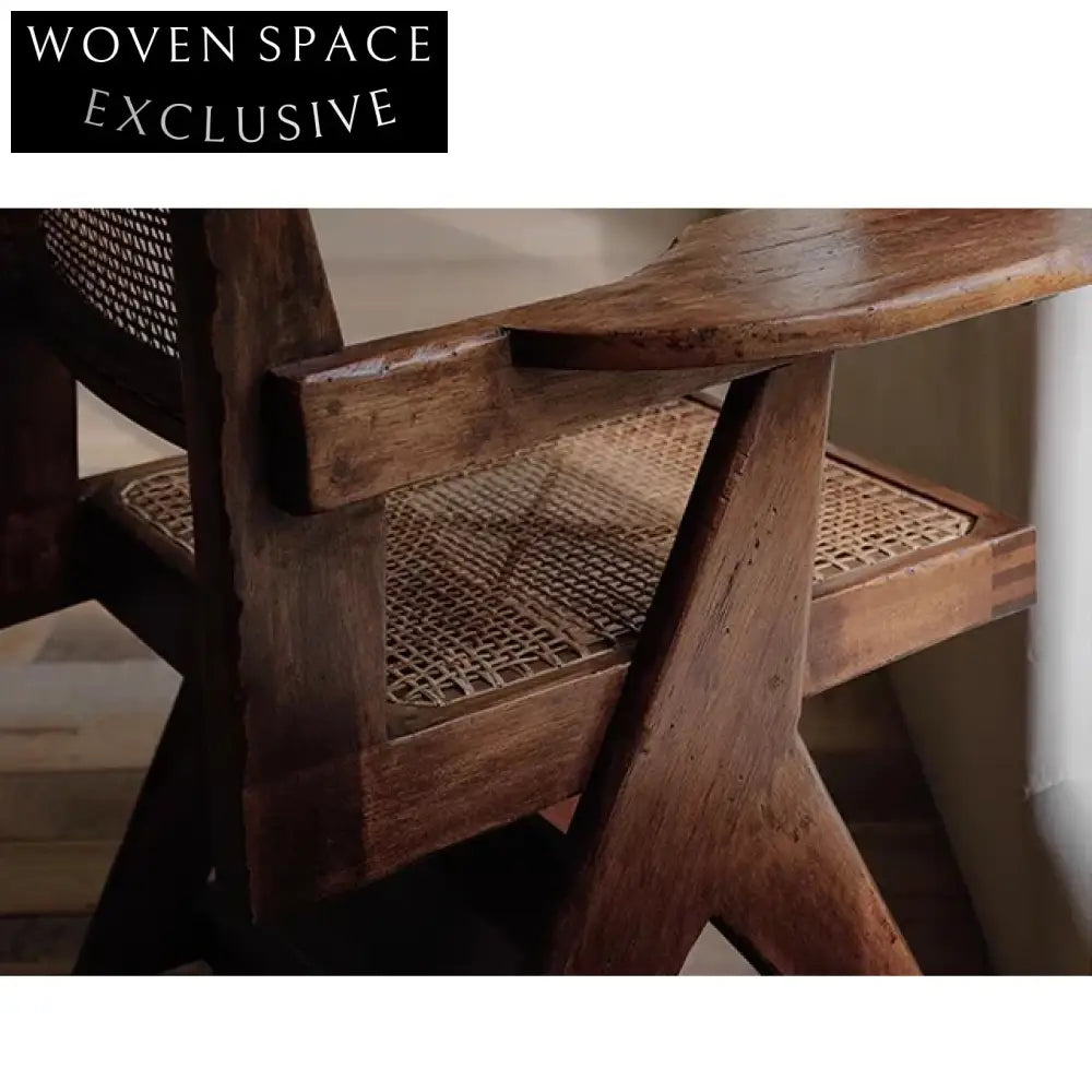 Elegant Wabi Sabi Solid Elm Wood Antique Dining Arm Chair