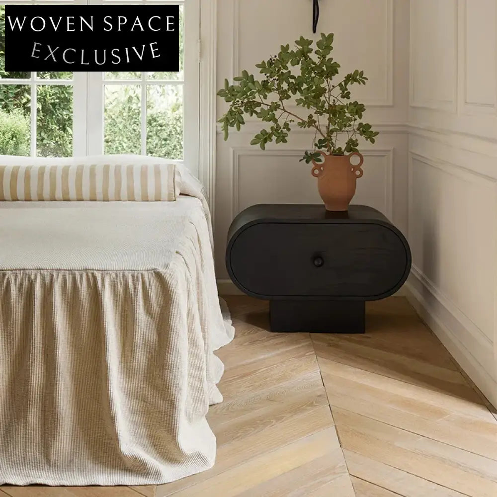 Elegant Wabi-Sabi Solid Oak Wood Nightstand with Storage, Bedside Table