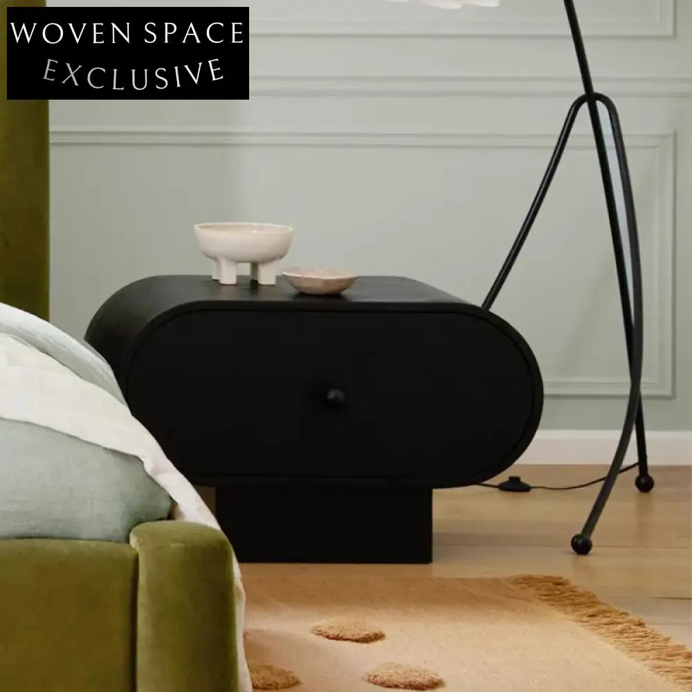 Elegant Wabi-Sabi Solid Oak Wood Nightstand with Storage, Bedside Table