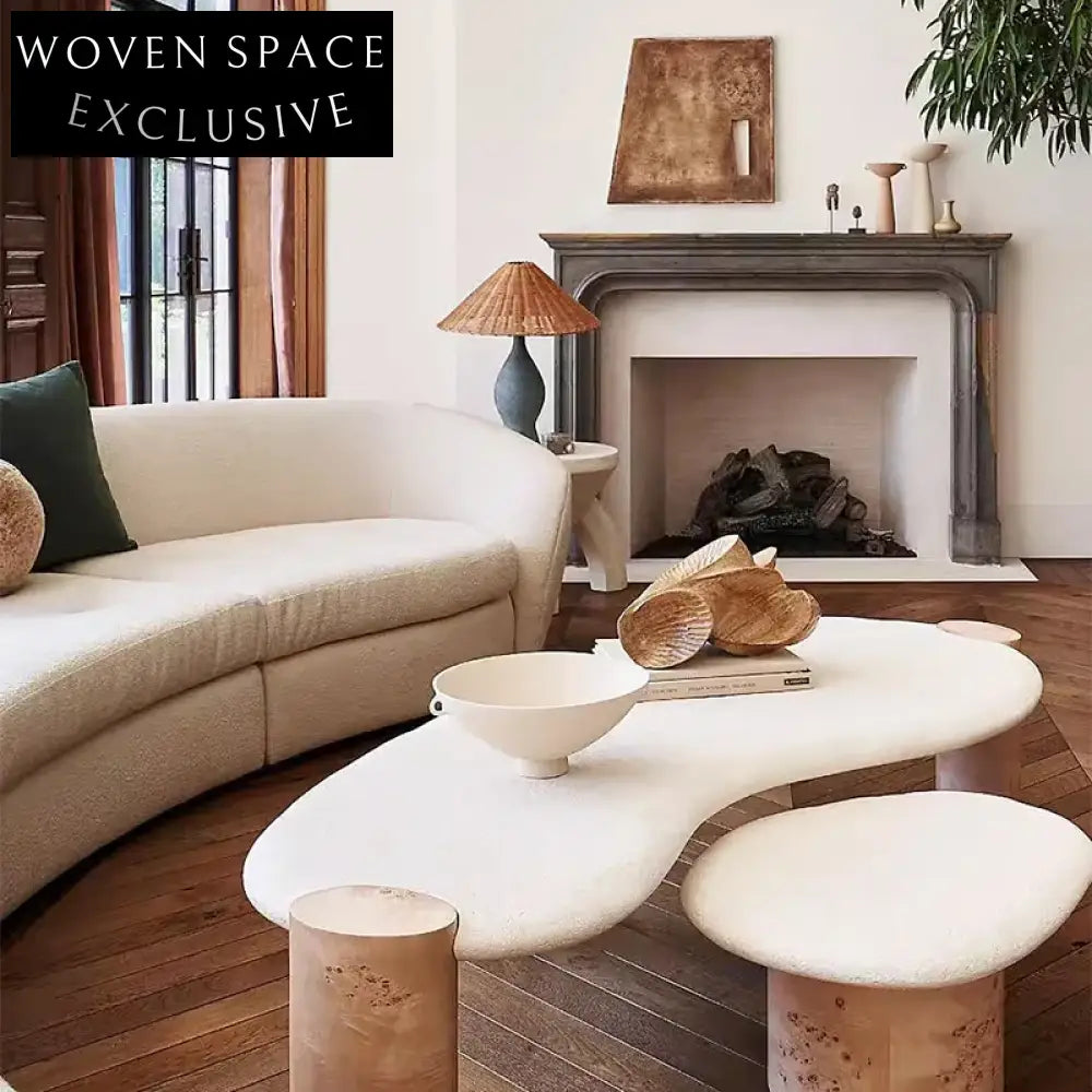 Elegant Wabi-Sabi Solid Wood Curve Coffee Table for Modern Living Room Office