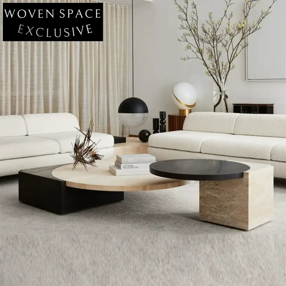 Elegant Wabi Sabi Travertine Stone Oval Natural Living Room Coffee Table