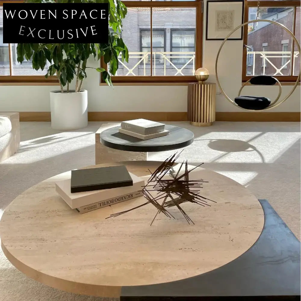 Elegant Wabi Sabi Travertine Stone Oval Natural Living Room Coffee Table
