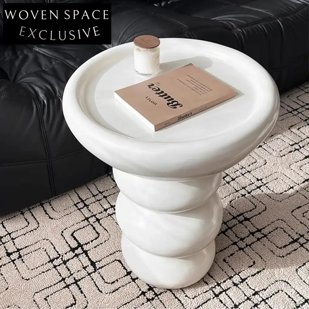 Elegant Wabi-Sabi White Fiberglass Round Coffee Table for Modern Living Spaces