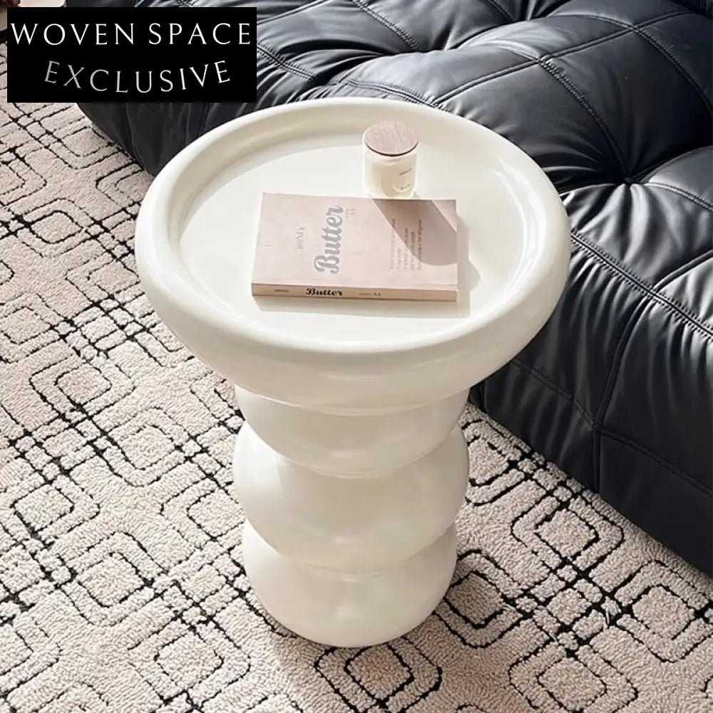 Elegant Wabi-Sabi White Fiberglass Round Coffee Table for Modern Living Spaces